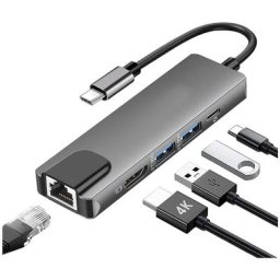 Hub usb c, 5-en-1 usb c vers hdmi, adaptateur multiport usb c avec Ethernet 100M, hdmi 4K,