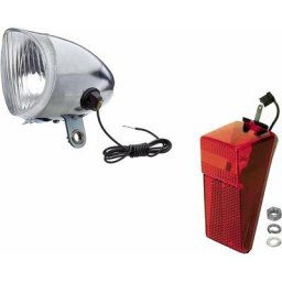 Kit feu Avant + arrière vélo Dynamo à Ampoule 6V Phare éclairage Vintage chromé Argent