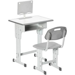 Bureau enfant avec chaise - ensemble bureau et chaise réglable - support de lecture, case - gris