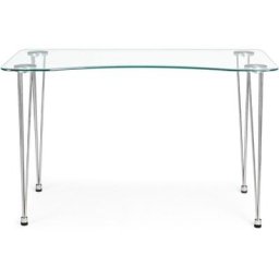 Les Tendances - Bureau en verre trempé et pieds acier argent Randy 120 cm