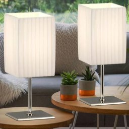 Lot de 2 lampes de chevet commutables Lampes de chevet abat-jour textile blanc, 1x E14 max 40