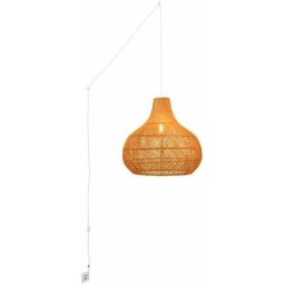 Barcelona Led - Suspension en osier Samoa avec interrupteur et prise Blanc - Blanc
