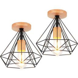 Lot de 2 plafonnier vintage industriel design forme diamant 25cm , lampe de plafond vintage en bois