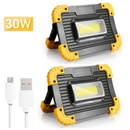 Projecteur led Rechargeable 30W Projecteur Chantier Lumière de Travail 4 Modes led USB(2 pack)