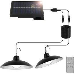 Lampe solaire suspendue, double tête avec télécommande 3 modes ip44, avec câble de 3m
