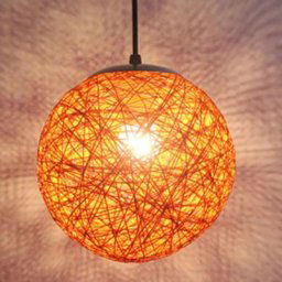 Stoex - Orange Rétro Suspension Luminaire en Rotin Globe Rond 15cm , Lustre Abat-jour diy Lampe