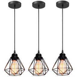 3x Suspension Luminaire Industrielle Métal Lustre Plafonnier Style Cage Ø16cm Géométrique E27 Mini