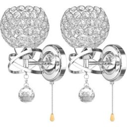 2x Applique murale style moderne pendentif en cristal Porte-lumière avec Power Pull commutateur