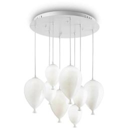Clown - Pendentif en grappe ballon moyen à 8 ampoules, blanc, G9 - Ideal Lux