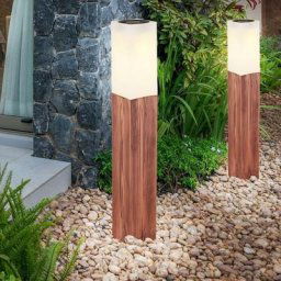 Torche solaire décoration jardin lumière solaire terrasse piquet design bois marron, led blanc