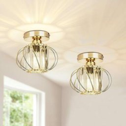 Lot de 2 luminaires de plafond à cristaux, lustre plafonnier cage et cristal e27 led pour cuisine