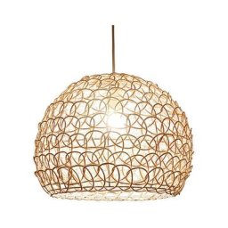 Lustre Suspension 25 cm Country Style Rétro Lampe Suspendue En Rotin Tissé à La Main En Bambou Abat