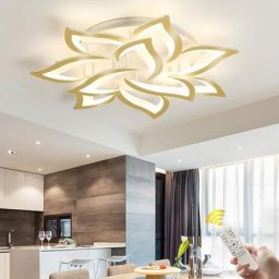 Plafonnier led Moderne, Luminaire Lustre Or en Forme de Fleur Acrylique Dimmable, 10 Pétales