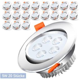 20x spot led spot encastrable set plafonnier spot encastrable IP44 5W Blanc chaud - Silber - Swanew