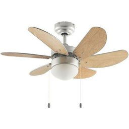 Ventilateur de plafond avec lampe 'Minja' en métal pour salon & salle à manger - argenté, bois clair