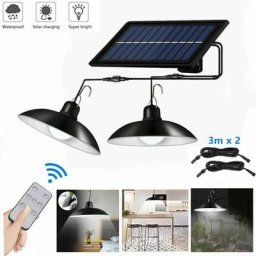Tumalagia - Lustre lampes solaires avec télécommande étanche 2 têtes Câble 3 m Lumière blanche