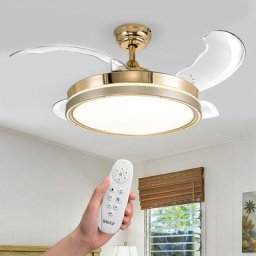 Ventilateur de Plafond Lustre 4 Pales Pliables Télécommande 106 cm Bronze