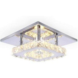 Moderne LED Plafonnier Cristal Miroir Acier Inoxydable Luminaire Lustre  Eclairage 12W Blanc