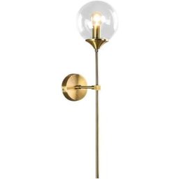 Applique murale industrielle vintage, globe en verre Clair avec applique murale dorée à bras long,