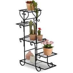 Tagère à plantes en métal, vintage, HxLxP : 75x56x23 cm, escabeau fleurs, intérieur, 5