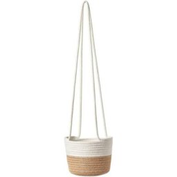 Panier de fleurs suspendu Plante tissée Plant à corde douce Plantes de plante beige pour décoration