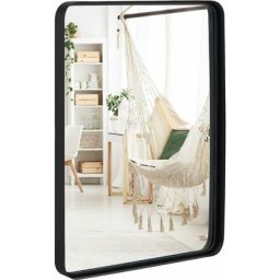 Miroir de Salle de Bain Rectangulaire, Miroir Mural en Métal Noir avec Coins Arrondis, Montage