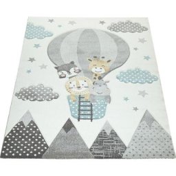 Paco Home - Tapis Chambre Enfant Adorable Montgolfière Nuages Joyeux Animaux Pastel En Crème