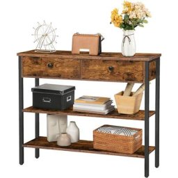 Table Console, Table d'Entrée avec 2 Tiroirs, Table d'appoint 2 Niveaux, Bout de Canapé avec Cadre