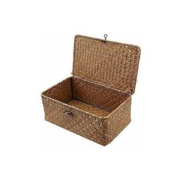 Rangement en jonc de mer avec couvercle Petit panier en osier Boîte de rangement en rotin naturel