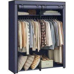 Armoire Chambre, Penderie avec 2 Tringles, Porte-vêtements, Housse en Tissu, Porte-Manteau,