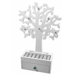 Arbre à bijoux avec tiroir - 19,5x8,5x31 cm - Couleur : blanc