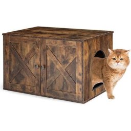 Maison de Toilette pour Chat, Meuble Litière Chat avec 2 Portes, Entrée Latérale pour Salon,