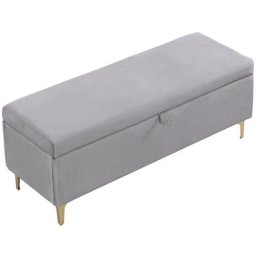 HONGYA Banc coffre de rangement rembourré en velours, tabouret de lit, 119 x 42.5 x 48 cm, gris