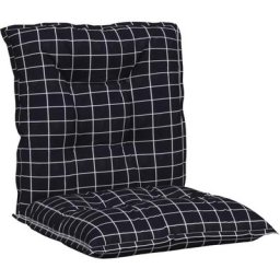 Coussins de chaise à dossier bas lot de 2 noir à carreaux tissu Vidaxl Black and white