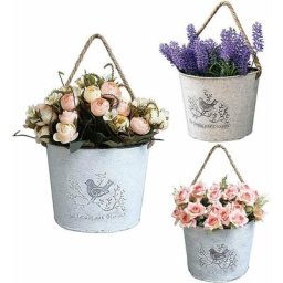 Lot de 3 paniers de fleurs à suspendre – Pots muraux galvanisés pour décoration de ferme – Pots de