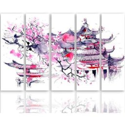 Tableau paysage japonais - 250 x 120 cm - Violet
