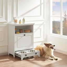 Roomfitters Meuble de station d'alimentation pour animaux modernes avec 2 gamelles chein