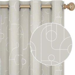 Lot de 2 Rideaux Argenté Motif Ligne et Cercle, Occultant Thermique Anti Froid à Oeillets, Rideau