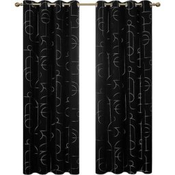 Lot de 2 Rideaux, Salon Rideau, Argenté Motif Ligne et Cercle, Occultant Thermique Anti Froid à