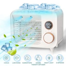 Mini climatiseur portable usb avec 5 vitesses, ventilateur de bureau rechargeable avec veilleuse