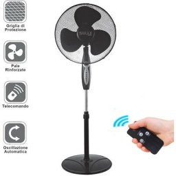 Bakaji - Ventilateur sur Pied 45W 40cm 3 Vitesses Télécommande Hauteur Réglable