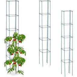 Relaxdays - Tuteur à tomates, lot de 3, fleurs, plantes utiles, pliable, en métal, h x l x p : 150