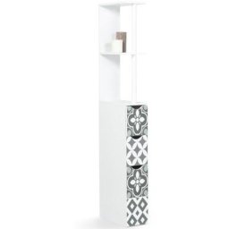 Idmarket - Meuble wc étagère willy 3 portes motif carreaux de ciment gris - Gris