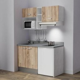 Cuisibane - Kitchenette K13L - 140 cm - emplacements frigo, hotte et micro-ondesBoisCromoévier à