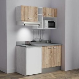 Cuisibane - Kitchenette K13L - 140 cm - emplacements frigo, hotte et micro-ondesBoisCromoévier à