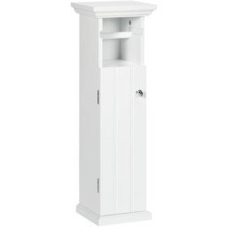 Meuble wc armoire toilette - porte, support papier - dim. 21L x 17l x 66H cm - blanc - Blanc