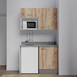 Kitchenette K07L - 120 cm - emplacements frigo top et micro-ondesBoisCromoévier à droite
