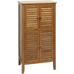 Armoire de salle de bain HHG 669, étagère commode, 4 portes bambou 100x50x30cm