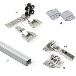 Système Twofold en format kit pour 2 portes coulissantes en bois suspendues et pliantes