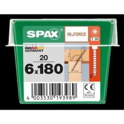 Spax - in.force, 6 x 180 mm, 20 pièces, filetage complet, tête cylindrique, t-star plus T30, 4CUT,